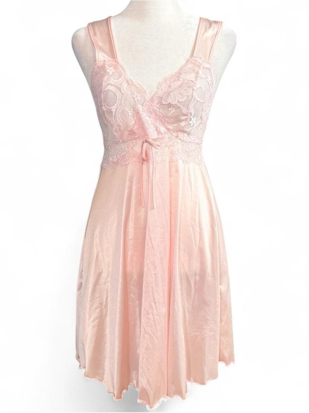 Vintage Petra Fashions Pink Lace Slip Dress Nightgown Medium USA Made